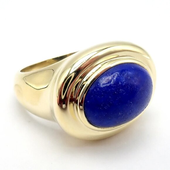Authentic! Tiffany & Co Paloma Picasso 18k Yellow Gold Large Lapis Oval Ring - Picture 11 of 14